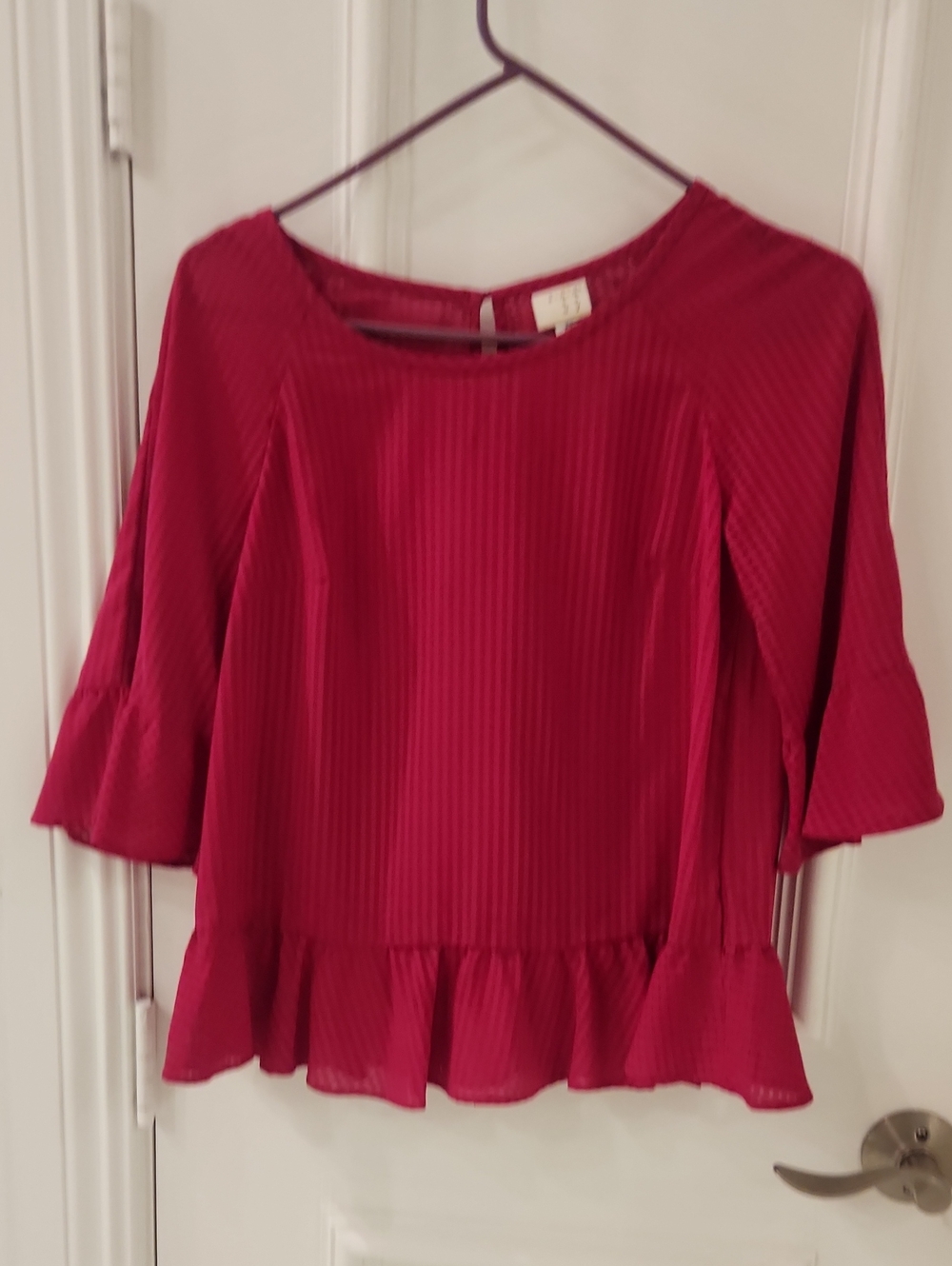 Women’s Red Ruffled Hem Blouse